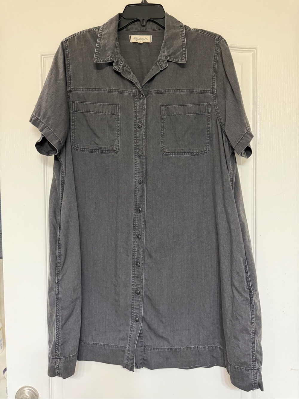 Madewell Washed Black Cotton Shirt Dress XXL Short Sleeve Button Front Pockets